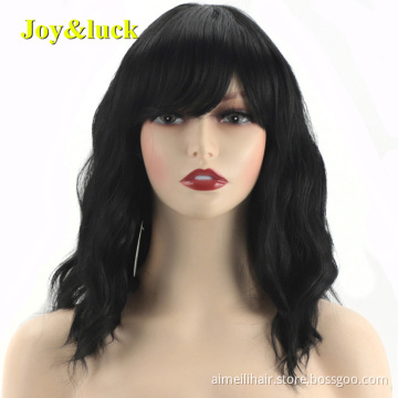 Wholesale Wigs for Women Ladies Hair With Bangs Daily Life Synthetic Shoulder Length Natural Black Bobo Water Wave Hair Wigs